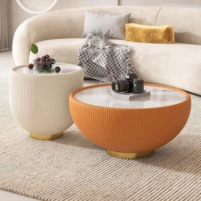 Multi Color Round Nesting Tea Table Smooth Sintered Stone Surface Space Saving Coffee Side Table for Apartment Living Room