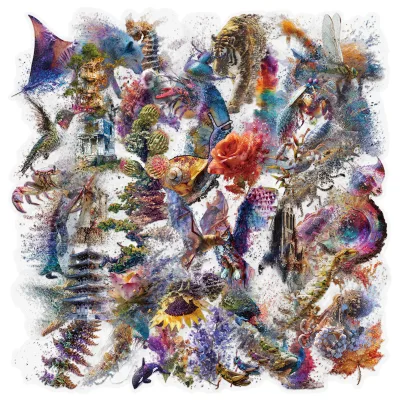 50PCS Trendy transparent gradually varied colorful plant sea life wild animals sticker