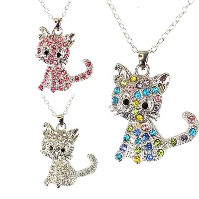 Cute Cat Pendant Simple Cartoon Color Characteristic Animal Cat Diamond Necklace