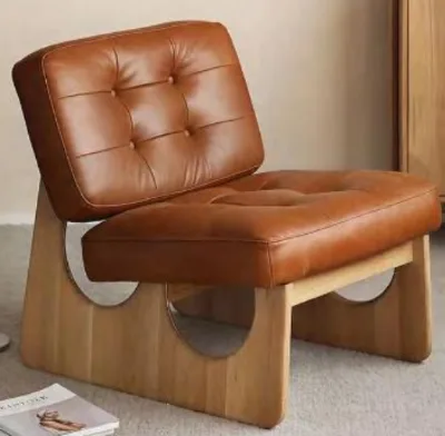 Wabi-sabi Modern Design Single Genuine Leather Chair Cloud Leisure Wooden Small Outdoor Dining Sofa for Bedroom Living Room