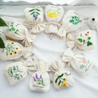 Hand-Embroidered Cross Stitch DIY Cotton Cloth Sachet Bag Drawstring Bags with Hoop Pretty Creative Sewing Accessory