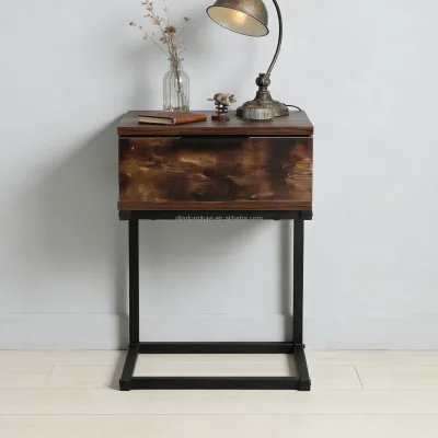 Industrial Style End Side Table Bedside Night Stand with Storage Drawer , Modern Home Furniture Bedroom Furniture Industrial