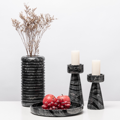 Modern Creative Natural Marble Vase Decoration Artist Home Candle Holder Fruit Plate Decoration Desktop Hotel Party Decoration