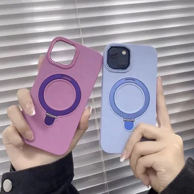 Real Liquid Silicone Case with Bracket for 16/15/14/13 Pro Max Soft Case Magnetic Holder & Shockproof 5 Colors