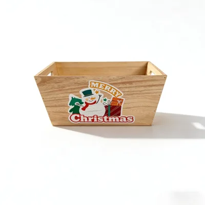 ShangYuan Wooden Storage Basket Christmas Snowman Decals Cut-Out Handles Eco-Friendly UV Printed Rectangle Slatted Wood