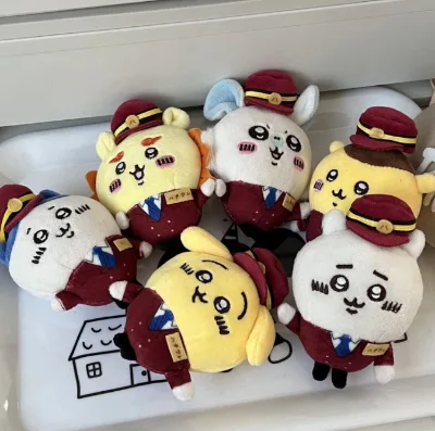 Hot Sale Cheap Cartoon Chiikawa Hachiware Keyring Train Conductor Series Plush Doll Keychain Pendant