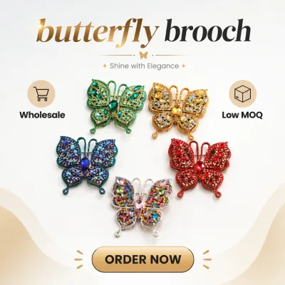 Vintage Rhinestone Crystal Inlaid Butterfly Brooch for Women and Men
