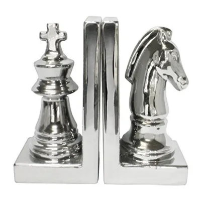 Hot Sale Personalized Handmade Polyresin Silver Chess Piece Bookend