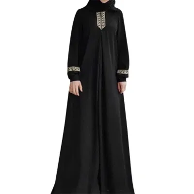 New Arabic Islamic Women's Casual Plus Size Abaya Dress Dubai Kaftan Polyester OEM Service Middle East Embossed V Neck Ankle
