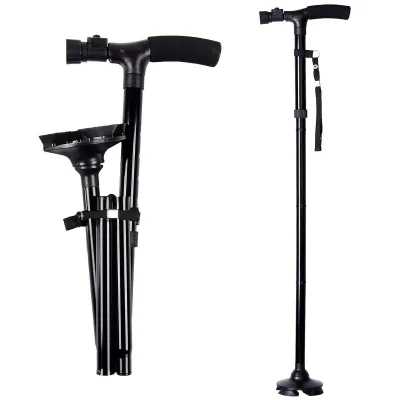 Custom logo Aluminum Foldable Led Light Quad Cane Free Standing Folding Walking Stick Canes