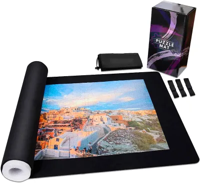 Upgraded Anti Slip and Waterproof Jigsaw Puzzle Roll-up Mat Puzzle Storage Rubber Mat for up to 1,500 Pieces