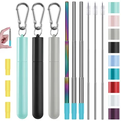 Durable Straw Travel Straw Reusable with Case Silicone Tips Drinking Straw for Travel School Picnic