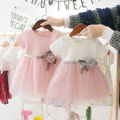 Korean Sweet Style Girl Dresses Fashion Casual Fancy Lace Solid Flower Baby Kids Dress