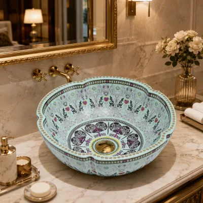 Art Wash Basin Decorative Matt Mint Green Design Ceramic Countertop Sink Sanitary Ware Vessel Basin for Projects
