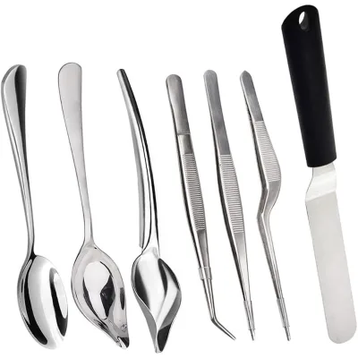 2026 Culinary Specialty Tools Professional Chef Plating Kit 7 Piece Stainless Steel Cutlery Culinary Plate Set Cooking Utensils