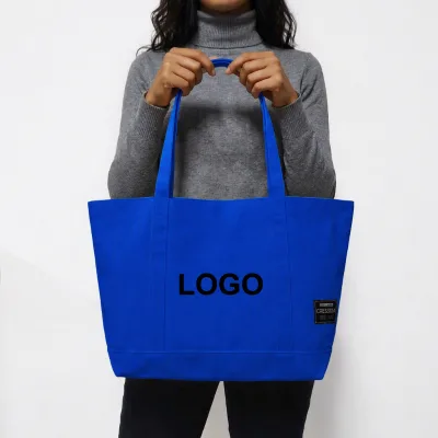Multi-Pocket Zipper Canvas Tote Bag with Button Buckle for Women Large Shoulder Beach Bag for Shopping Travel and Work