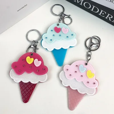 Manna Glitter Epoxy Cute Big Ice-cream Mirror Charms Portable Acetate Acrylic Personalized Keychain for Girls