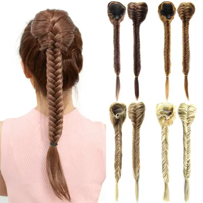 WP-01QT Synthetic Hair Braided Plaited Fishtail Fishbone Drawstring Ponytails Extension Chignon Hairpiece Fishtail Ponytail