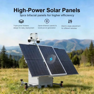HiCUBE Solar Security Camera System Built-in POE Switch Rapid Deployment Trailer Mount Enclosure for Remote Areas