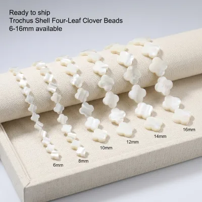 Ready to Ship Natural White Trochus Shell Four Leaf Clover Beads 6mm 8mm 10mm 12mm 14mm 16mm Clover Shape Shell Beads Bulk