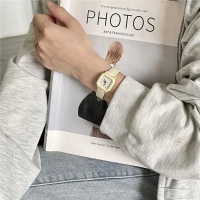 Mini Square Quartz Watch Pointer Dial Unisex Students Stainless Steel Case Silicone Band Eco-Friendly Simple High-Value Fashion