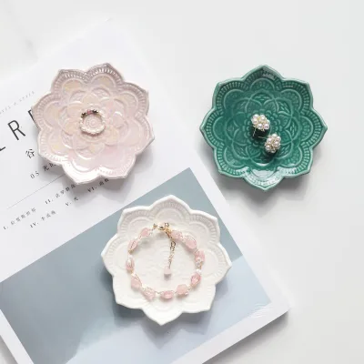 Nordic Ins Style Irregular Mandala Decorative Trinket Jewelry Tray Ceramic Ring Dish for Wedding