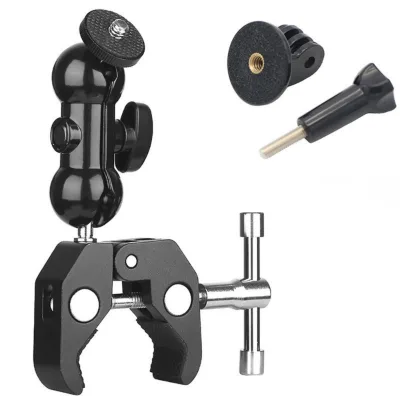 Dual Super Clamp with Ball Head - Black Aluminum Alloy Camera Bracket, Adjustable for Photography & Video Equipment