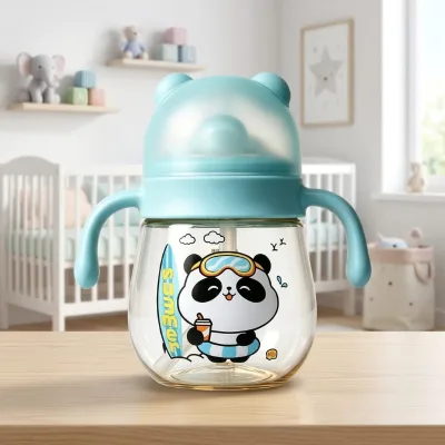 Panda PPSU Straw Sippy Cup Round Shape with Dual Handles for Toddler Drinking