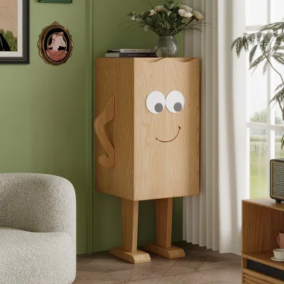 Solid Wood Akimbo Robot Bedside Table Simple Modern Bedroom Locker Fun Cute Living Room Wall Storage Cabinet for Dining