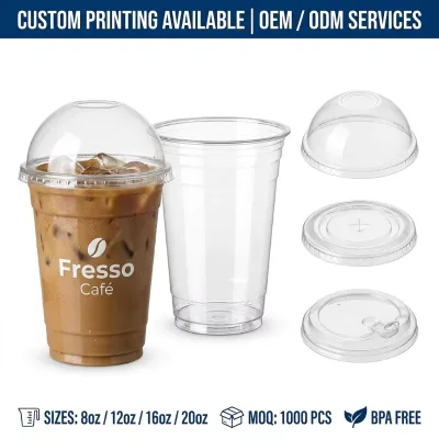 Wholesale Branded 16oz 98Mm PET Disposable Spill Resistant Gatherings Festival Iced Latte Juice Beverage Plastic Cup With Straw