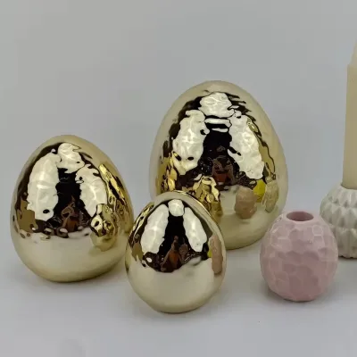 Decorative Ceramic Shinny Golden Easter Egg Gold Metallic Eggs for Easter Party Supplies