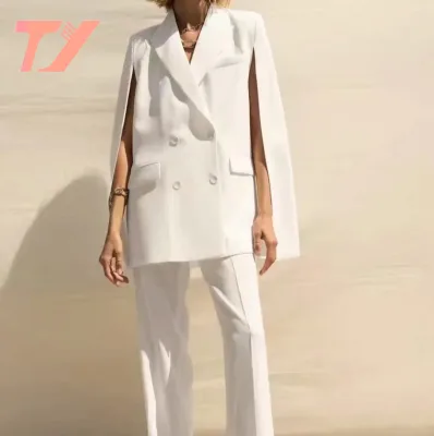 TUOYI Summer Women Fashion Blazers Coats White Double Breasted Split Loose Female Casual Street Oversized Blazer Outerwear