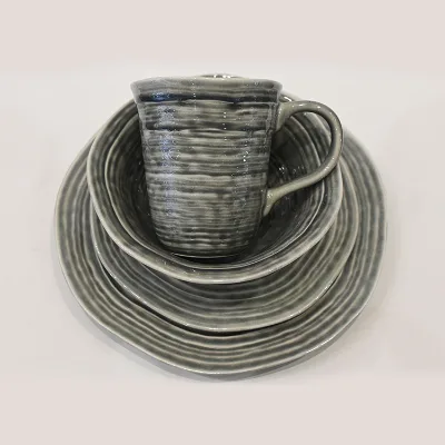 Modern Luxury Stoneware Dinnerware Set Frost Technique Nature Pattern Oven Safe Reusable Dishwasher Safe Leak-Proof for Family