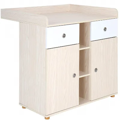 Modern Fixed Nursery Changing Table with Diaper Storage for Newborn Clothes Wood Material for Living Room Use