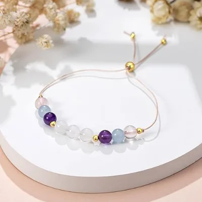 Natural White Rainbow Moonstone Beaded Bracelet with Quartz for Lucky Jewelry Gift