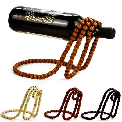 Creative Table Decoration Living Room Wine Cabinet Ornaments Wooden Bead Wine Rack Magic Hanging Suspension Wine Bottle Holder