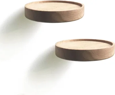 Wooden Coracle Wall Shelf Round Floating Shelf Minimalist Wood Small Wall Shelves