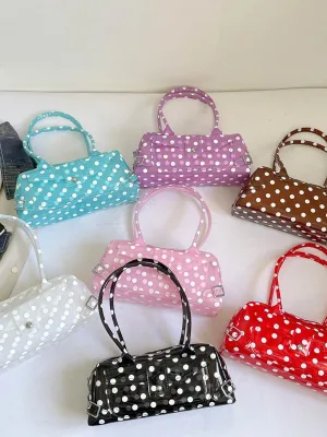 Trendy Polka Dot Corduroy Open Shoulder Bag Vintage Handbag Colorful Candy Color Top Handle Purse Daily Party Shopping Women