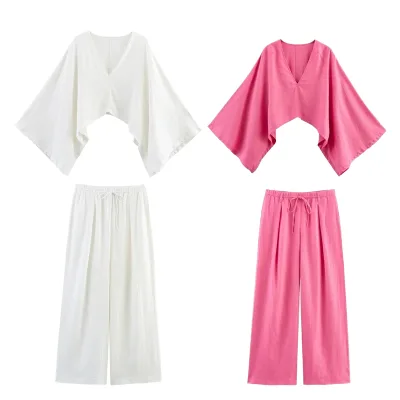 Loveda Custom Logo European & American Style Solid Color Asymmetrical Cape Style Breathable Sexy High Waist Wide Leg Pants