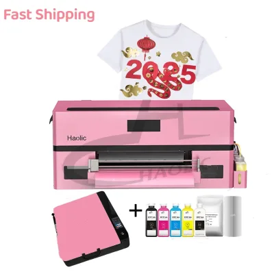2025 New Price DTF+Printer Printing Machine Bundle for Clothes Textile 13Inch DTF Printer Pink With Oven