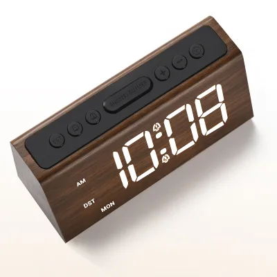 Natural Wood Design Memory Function Snooze Feature Versatile Adjustable Volume Brightness 1.8 Inch LED Display Dual Alarm Clock