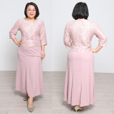 Geenlinm Long Sleeve With Beads Decoration Plus Size Dress Lace Dress