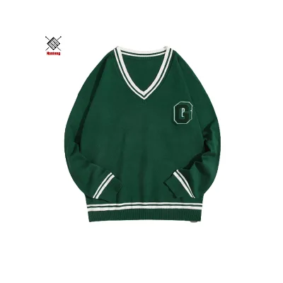 Unisex Letter Embroidery Striped Pullover Wool Mens Sweaters Knitwear
