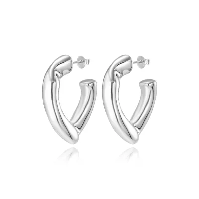 925 Silver Hoop Earrings Minority Personality Geometric Drop Stereo Exaggerated Earrings