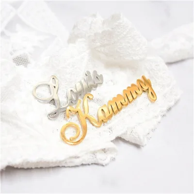 Fashion Women Men Name Pins Nameplate Brooch Personalized Custom logo Brooch Name Stainless Steel Wedding Jewelry