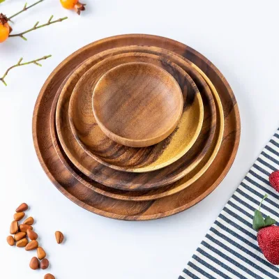 Nesting Wooden Plates Set Acacia Serving Plates Dinner Snack Fruit Dessert Plate for Party Home Kitchen Use