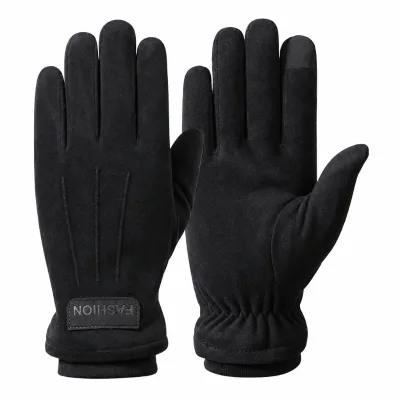 Custom Logo Winter Warm Suede Touchscreen Non Slip Business Outdoor Sports 5 Finger Gloves for Men
