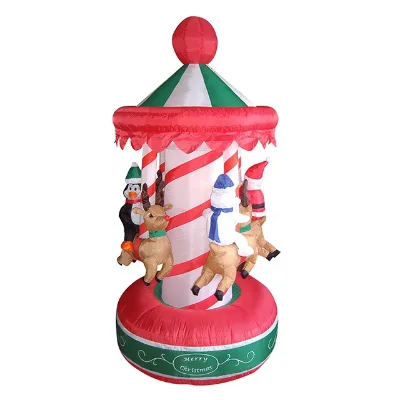 200cm Christmas Inflatable Snowman Carousel Merry-go-round Outdoor Decoration Polyester White LED Silk Screen Printed Ropes