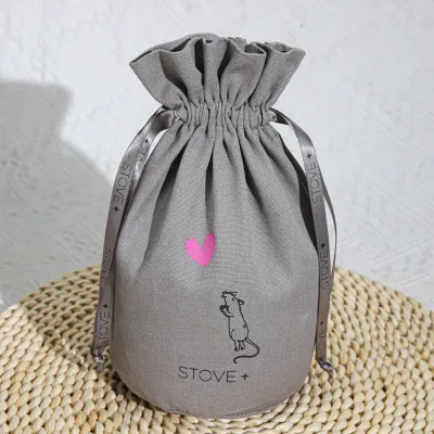 Wholesale Canvas Skincare Cosmetic Candle Packing Pouch with logo Grey Round Bottom Canvas Drawstring Dust Bag