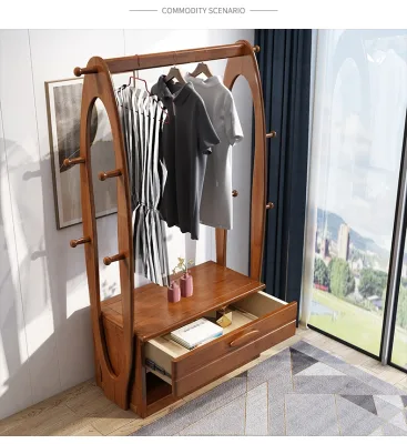 Clothes Hanger Floor Bedroom Solid Wood Coat Rack Simple Modern with Drawer Room Storage Hanger Bedroom Furniture Sets